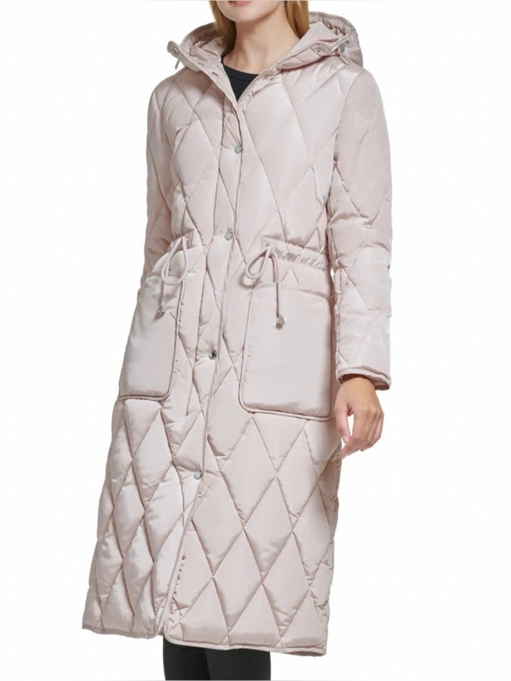 Kenneth Cole Diamond-Quilted Long Hooded Puffer Coat - Pink